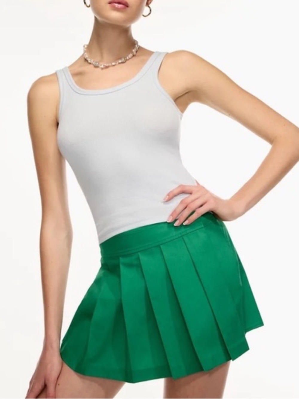 Aritzia Rowan Green Pleated Mini Skirt Skort